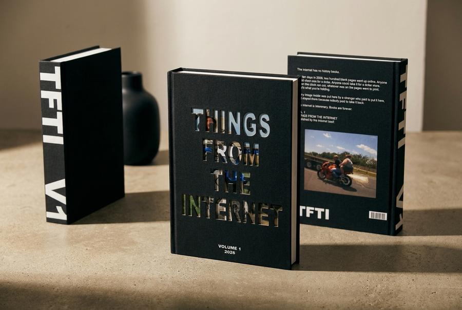 Three copies of Things From The Internet Volume 1 on a table.